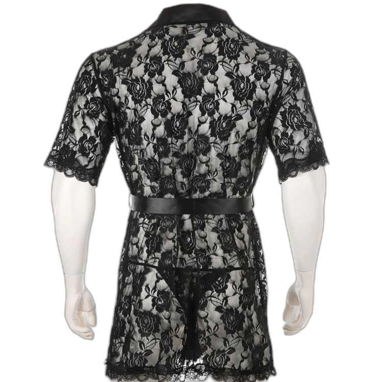Genderqueer Transparent Lace Bathrobe & Thong Set