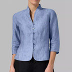 Slim Three-quarter Sleeve Button Jacket INS Fashion V-neck Stand Collar Outwear Tops Solid Color Clothing For Women