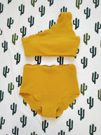 European And American-style Petal-patterned Sexy Off-shoulder High-waist Bikini