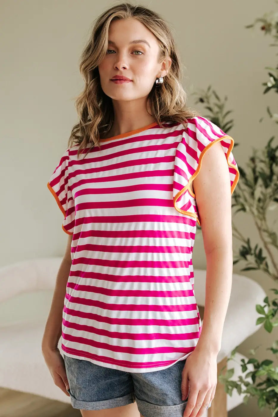 Rose Red Striped Blouse Women UK | Casual Summer