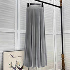 Draped Elastic-waist Versatile Figure-flattering Sophisticated Elegant Solid-color Maxi Skirt