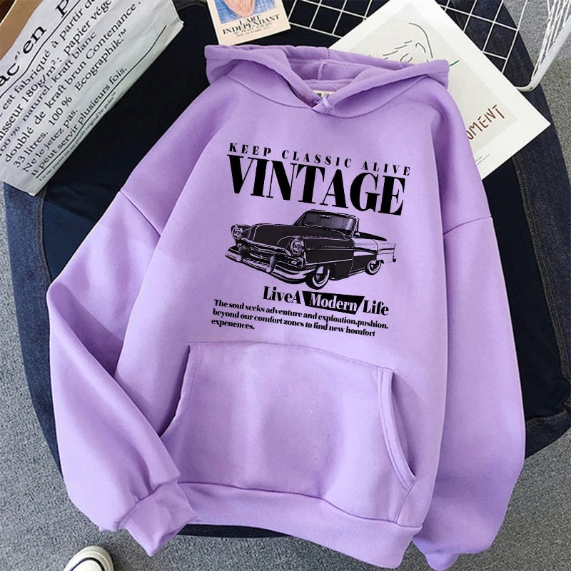 Retro-style Hoodie For Girls Women's Casual Patterned Printed Sweatshirt
