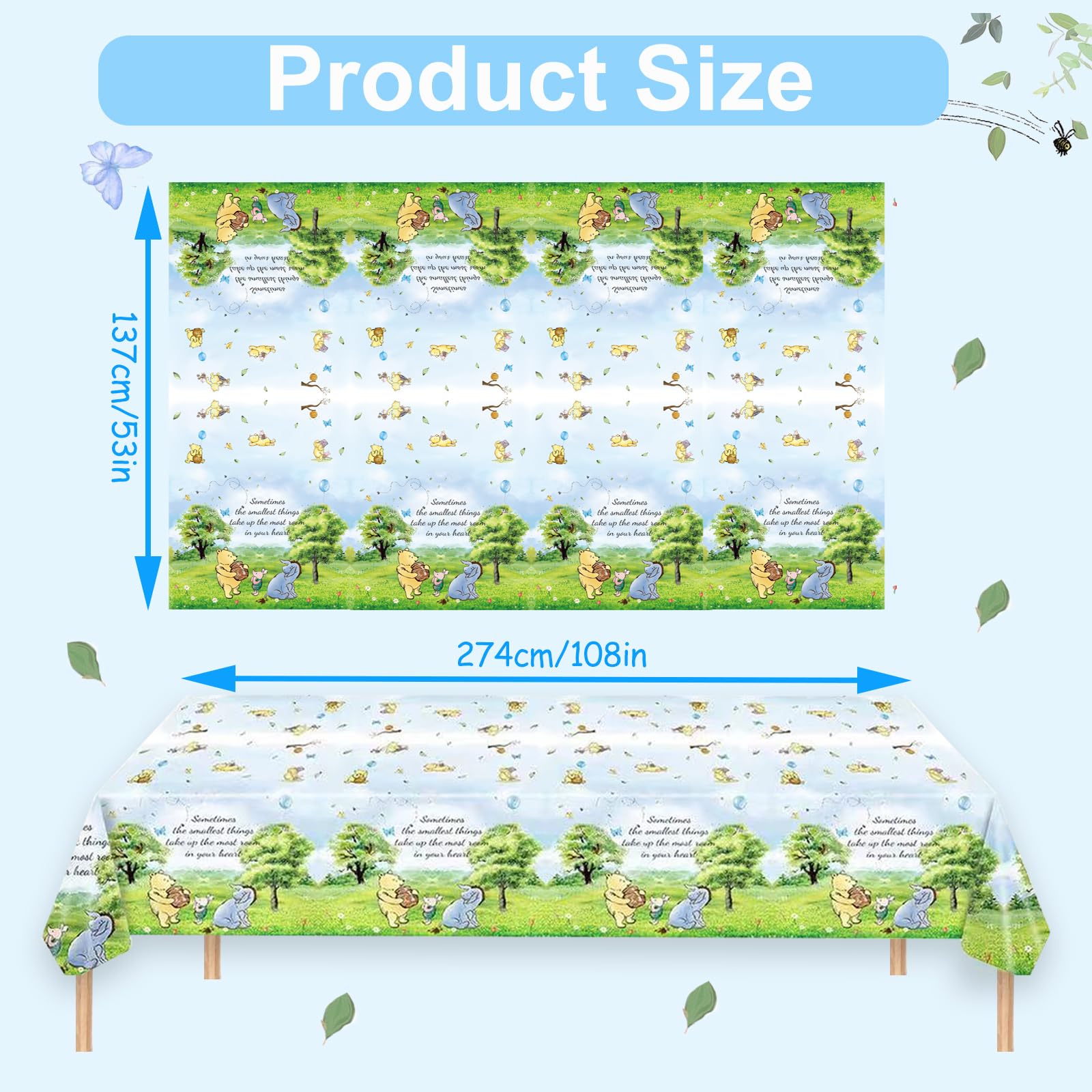 B4b3e 3Pcs Blue Winnie Tablecloth – 54x108in Baby Shower & Birthday Decor