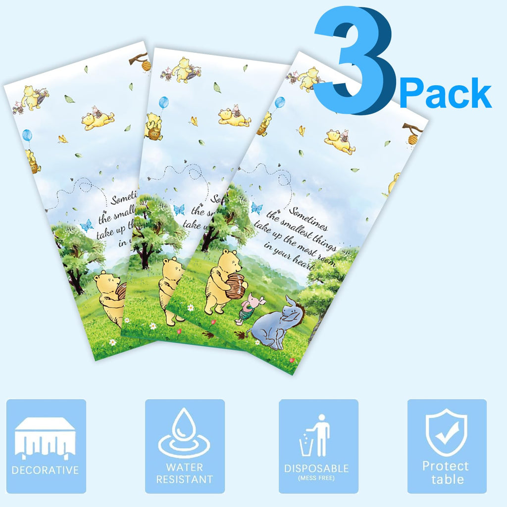 B4b3e 3Pcs Blue Winnie Tablecloth – 54x108in Baby Shower & Birthday Decor