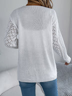 Women Hollow Out Lantern Sleeve Long Sleeve Cardigan Sweater Coat