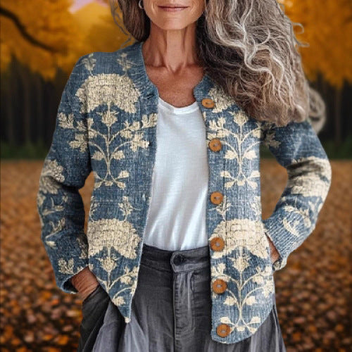 Women's Retro 3D Digital Print Cardigan Sweater Coat