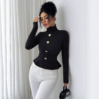 New Autumnwinter High-neck Pleated Top With A Figure-flattering Design