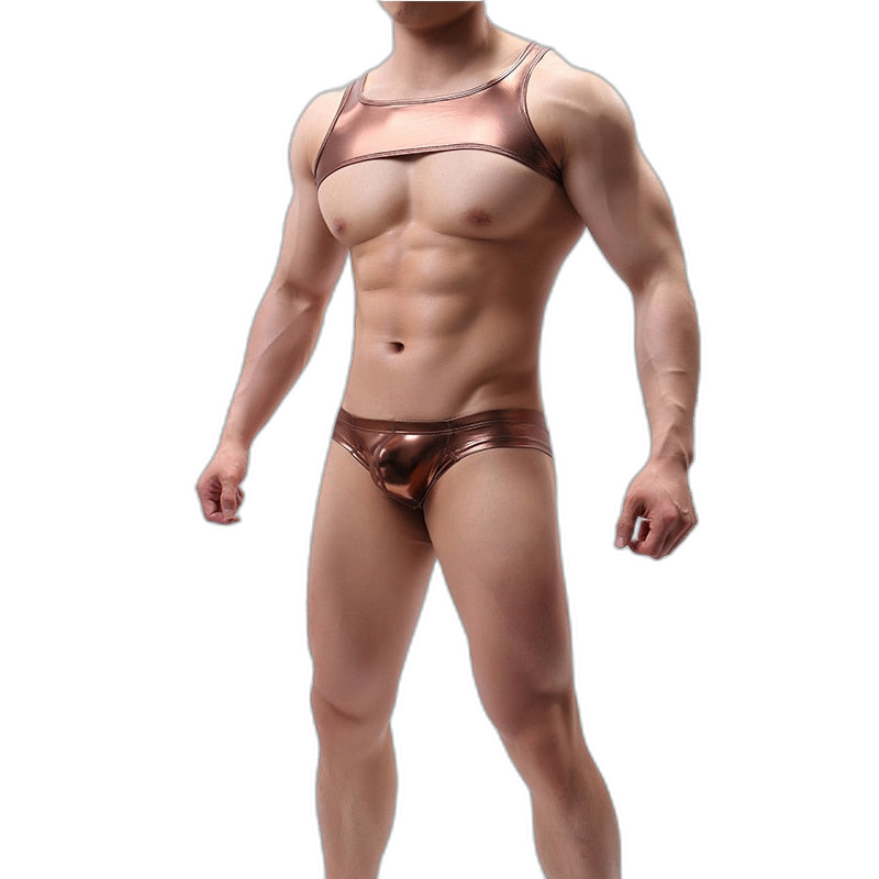 Shiny Harness-Crop Top + Briefs (2 Piece Outfit)
