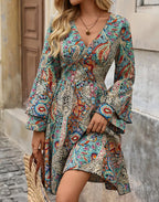 V-neck Long Sleeve Women's Dress