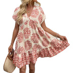 Women's Loose Casual V-Neck Digital-Print Short-Sleeve Dress