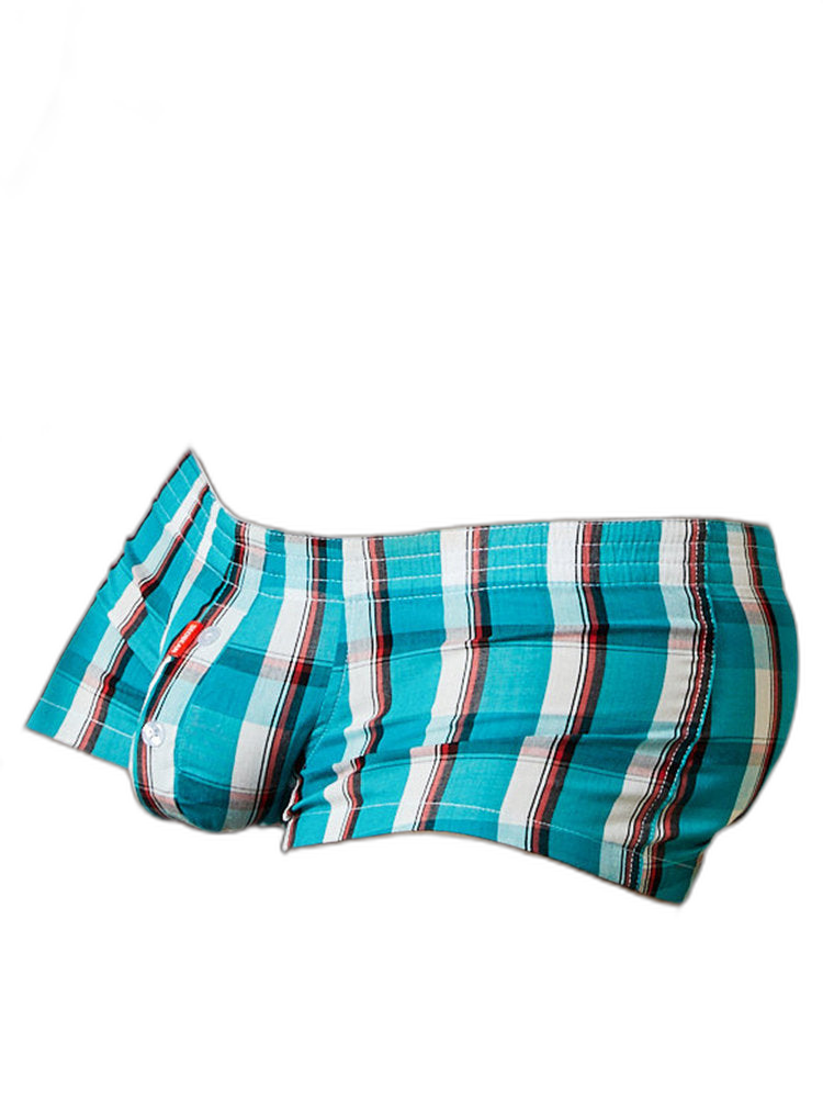 Mens Plaid Front Pouch Boxer Shorts