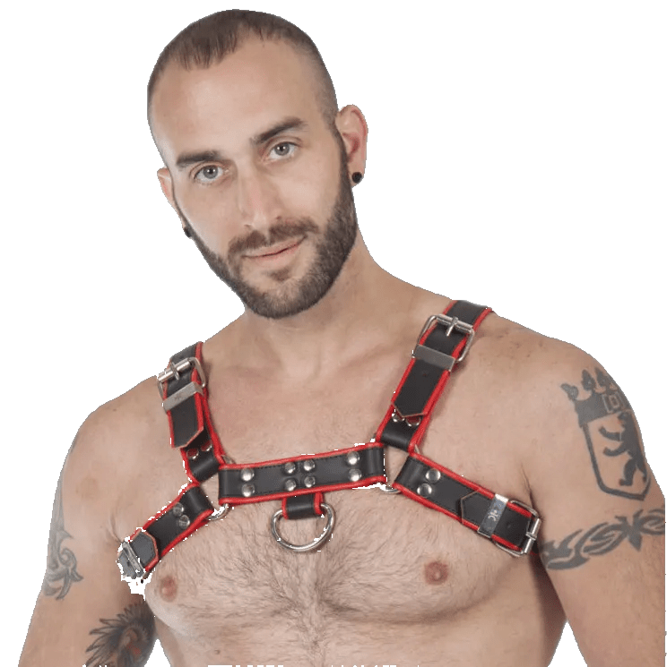 Titus H-Front Leather Chest Harness | Black & Red