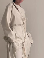 Cream Lace-Up Detail Top And Asymmetric Maxi Skirt Set