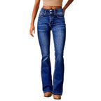 Skinny Flared Jeans With Pockets Fashion Button Zipper Trousers Women's Slim Denim Pants