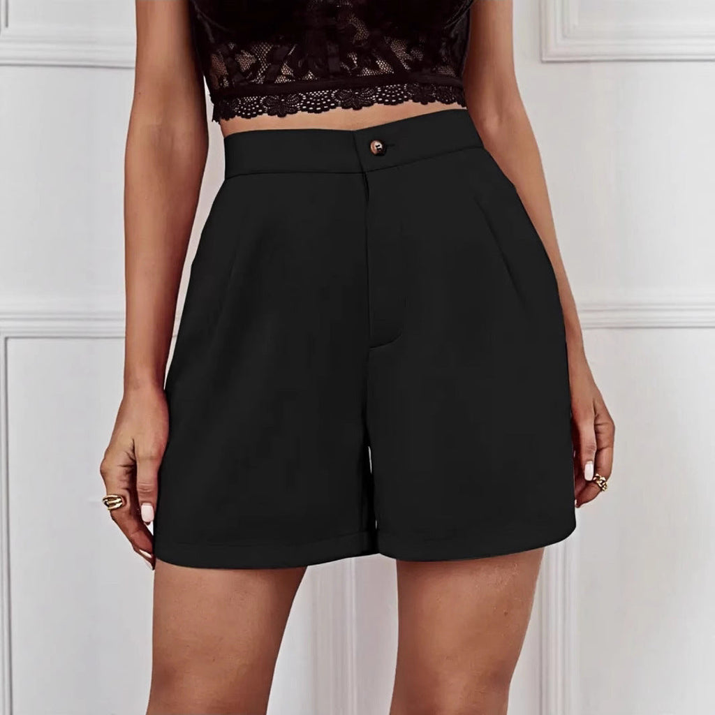 Women's Solid Color Wide-leg Comfortable Casual High-waisted Shorts