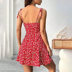 Floral Print Dress Summer Sweet A- Line Waist Trimming Dresses Women's Slimming Casual Clothing