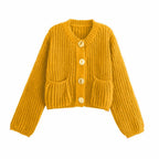 Pocket-button Knitted Women's Round-neck Ingot Sweater Coat