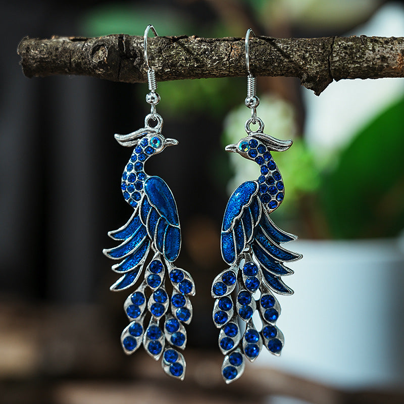 Peacock Boho Drop Earrings | Alloy Bird Ethnic Style Jewellery