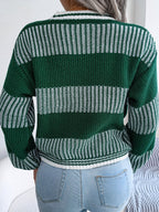 Women Casual Color Block Stripe Long Sleeve Knit Sweater