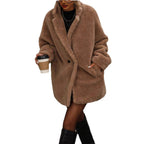 Women's Fluffy Long Sleeve Collar Fleece Top Coat