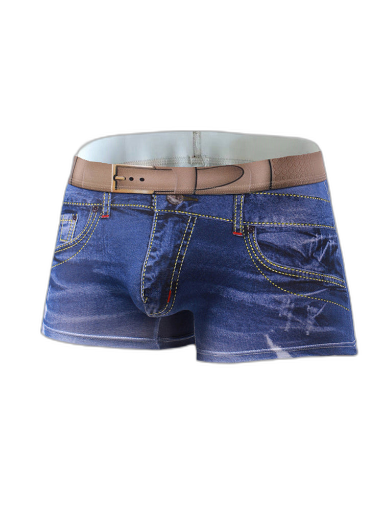 2 Pack Men's Denim Printed Cotton Boxer Briefs