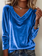 Elegant Velvet Long Sleeve Shirts For Women Fall Spring Solid Color Loose Women Blouses Fashion Pullover Tops Party Clothes