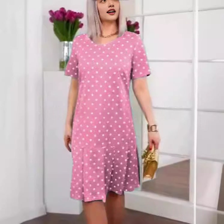 Women's Crew-Neck Short-Sleeve Button-Up Dress