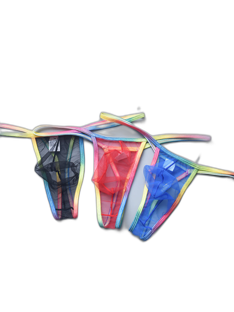 3-pack Men's Sexy Rainbow Transparent Convex Pouch Breathable Thong