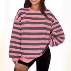 Women's Crew-neck Pullover Casual Striped Sweatshirt