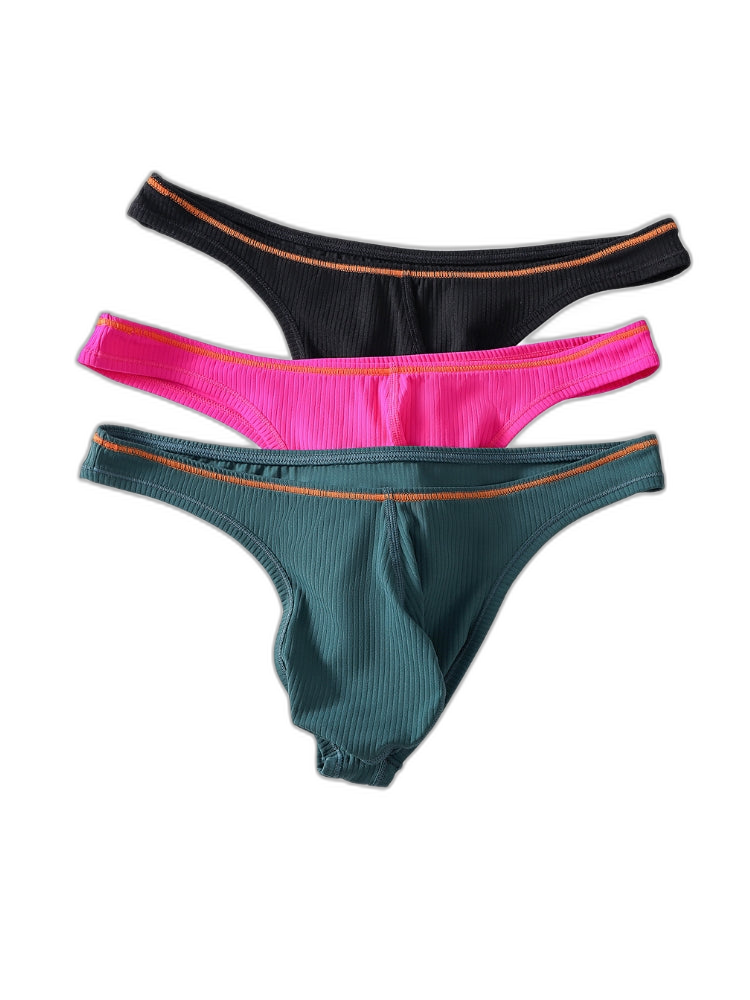 4 Pack Men's Low-Rise Solid Thongs with Reinforced Edging