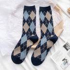 AutumnWinter Diamond-Patterned Women's Mid-Calf Socks