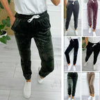 Versatile Women's Jogger Pants With Elastic Waistband And Drawstring, Korean-style Velvet Casual Pants, Sportswear