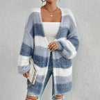 Women's Striped Colorblock Knitted Plush Coat
