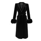Women's Black Mid-length Coat Velvet