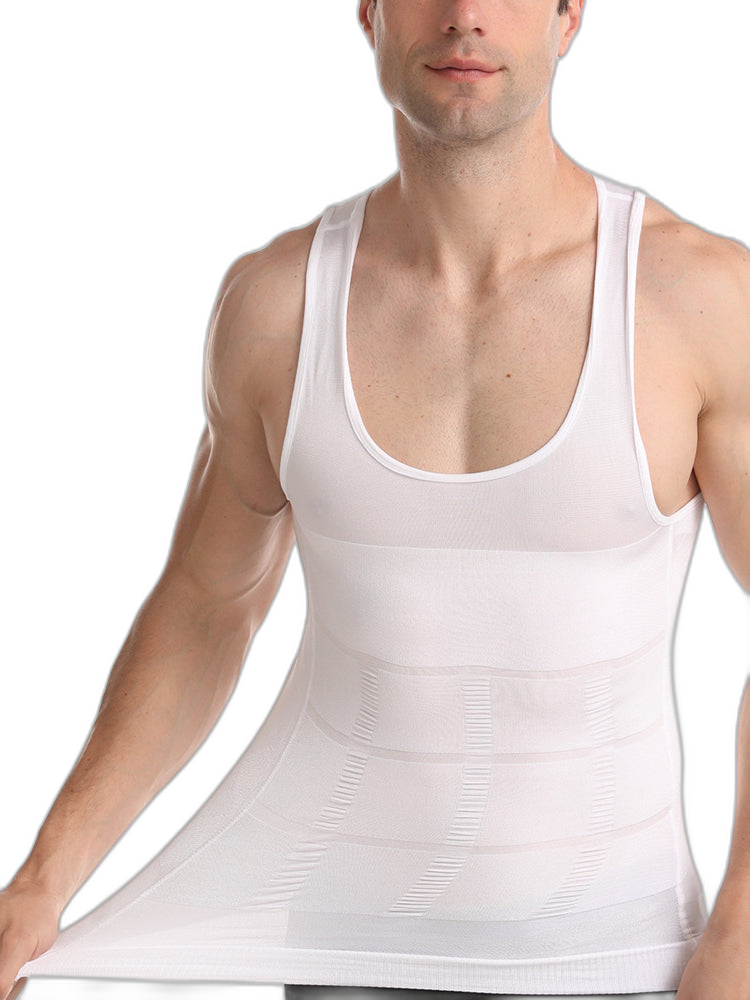 Mens Waist Body Shaper Vest T-Shirt Tank Tops