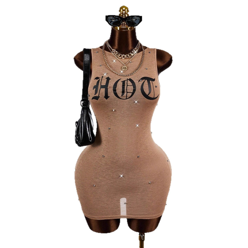 Women's Printed Sleeveless Sexy Waist-Cinching Sheath Dress