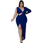 Solid-color Single-sleeve Sexy Hollow-out Maxi Dress