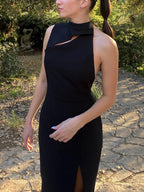 Black Open Back Slit Dress