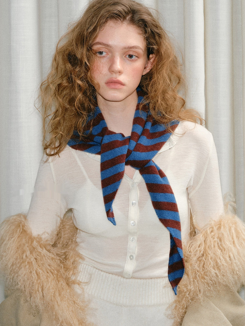 Pure Wool Striped Knitted Triangular Warm Neck Scarfhat