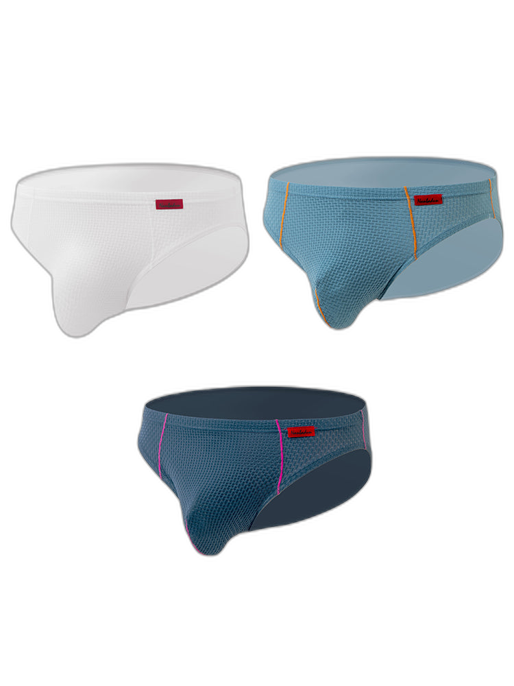 3 Pack Men's Nylon Plaid Lift Hip Briefs Triangle Briefs