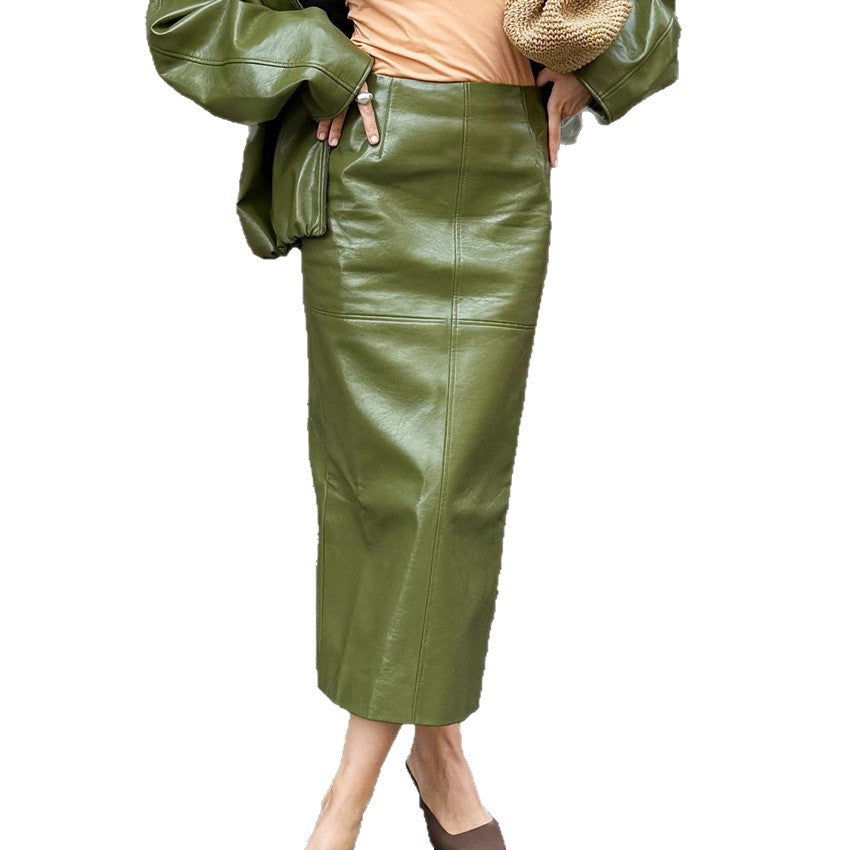High-end PU Leather Midi Skirt