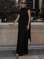 Black Backless Ribbon Dress