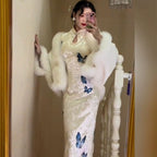 Women's Retro Chinese-Style National-Style Silk Velvet Cheongsam Dress