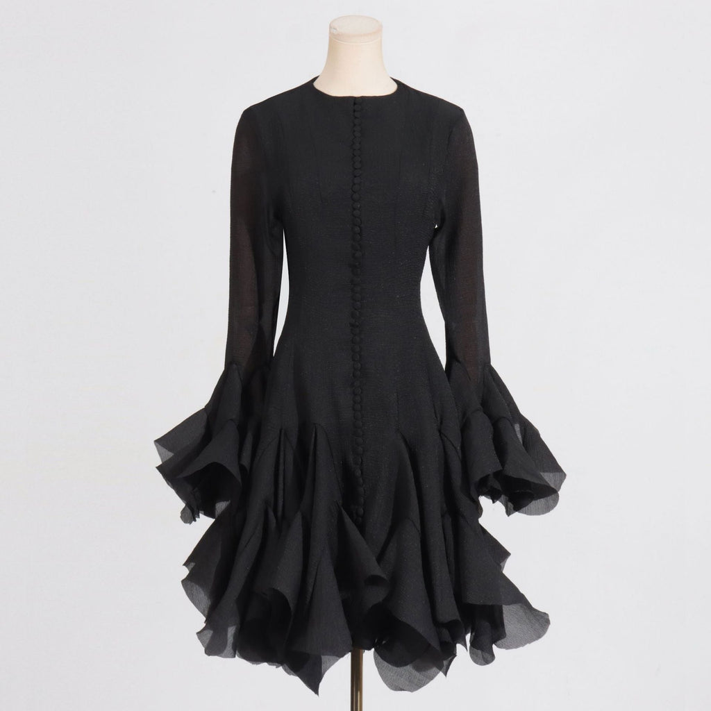 New Fashion High Collar Long Sleeve High Sense Cinched Mid-length Dress