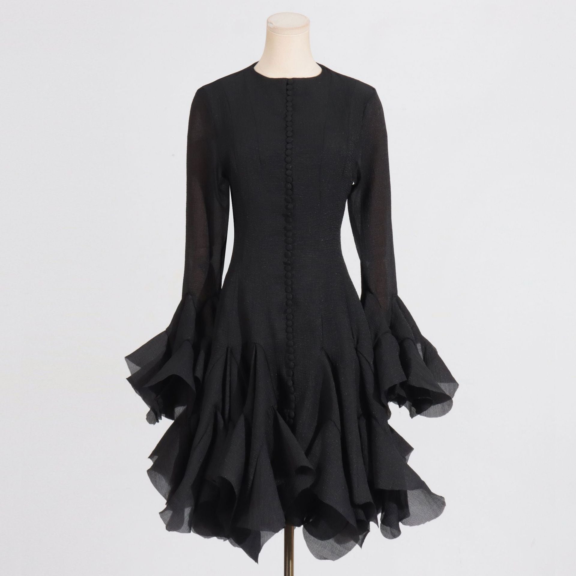 New Fashion High Collar Long Sleeve High Sense Cinched Mid-length Dress