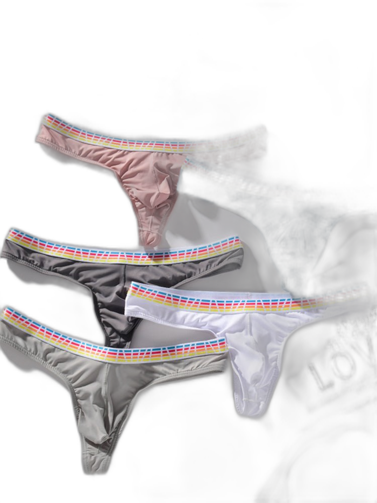 3 Pack Men's Ice Silk Middle-Rise Summer Thongs