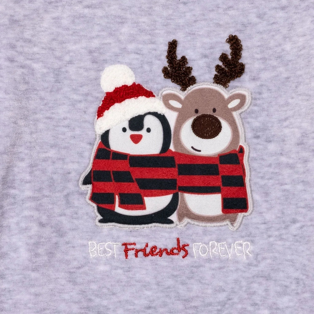 HelloBaby Boys Velvet Pyjama Set Animal with Poppers Christmas Crew Neck Long Leg Long Sleeve - Grey
