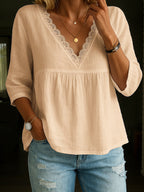 V-neck Pullover Multi-color Women's Blouse
