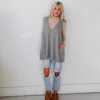 Women's Woolen Vest Skirt Casual Pocket