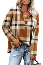 Women's Top V-neck Buttons Long-sleeved Sweater Shirt